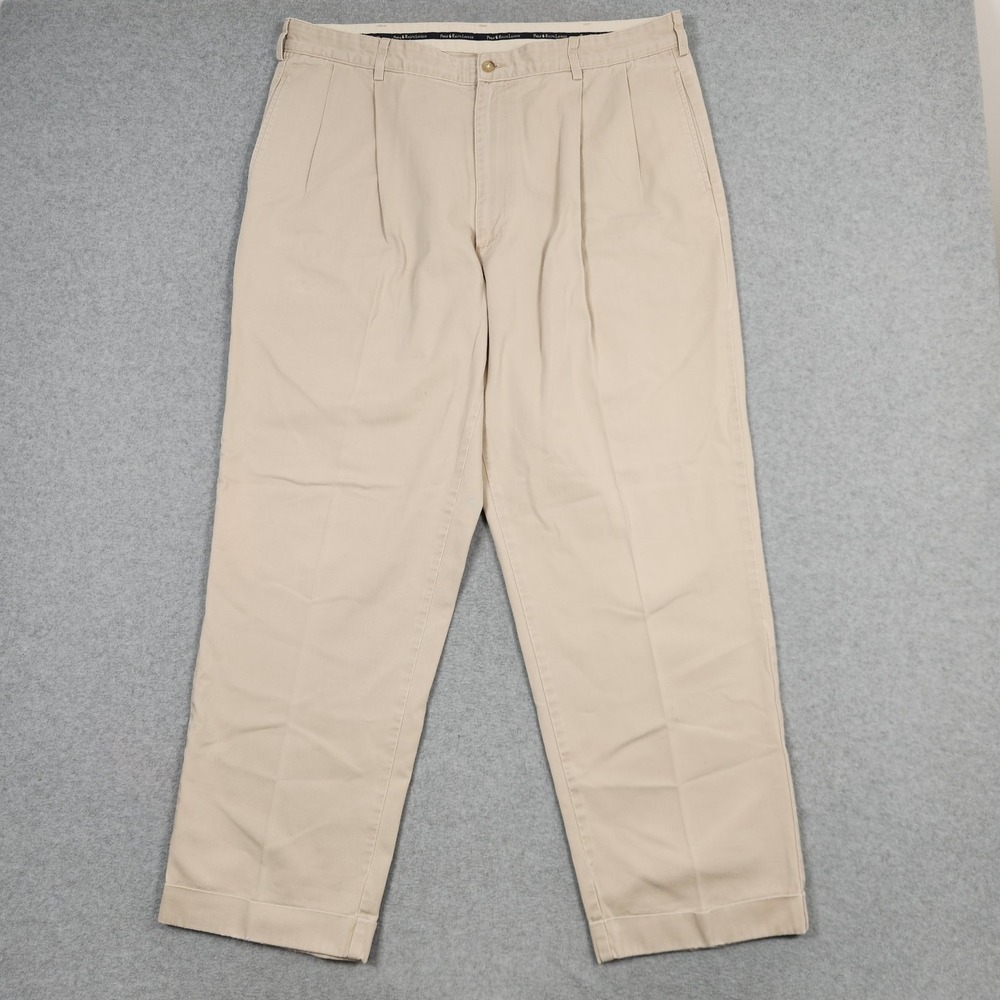 Vintage Polo Ralph Lauren Hammond Pant 40x30 (Act 38x30) Tan Pleated Chino USA - Picture 1 of 16